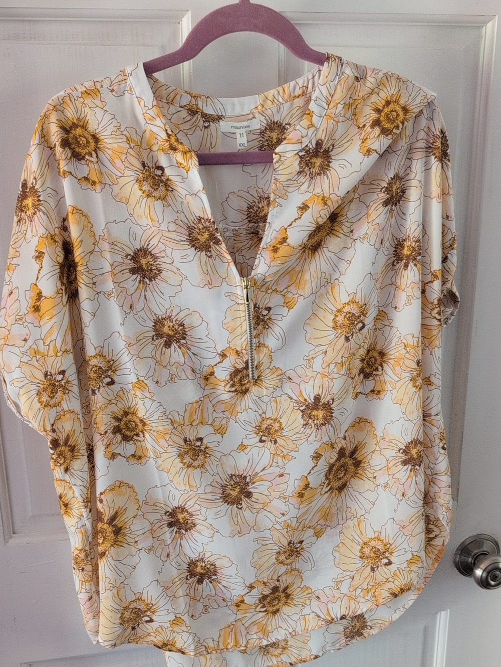 Maurices Floral Half-Zip Blouse - Yellow Daisy Print XXL